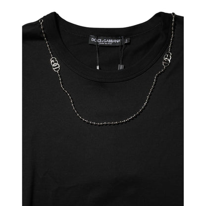 Dolce & Gabbana Black Chain Necklace Cotton Crewneck T-shirt Dolce & Gabbana