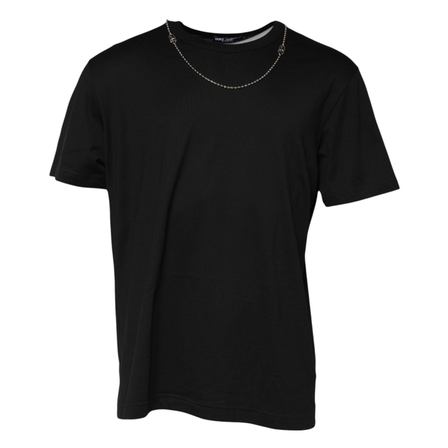 Dolce & Gabbana Black Chain Necklace Cotton Crewneck T-shirt Dolce & Gabbana