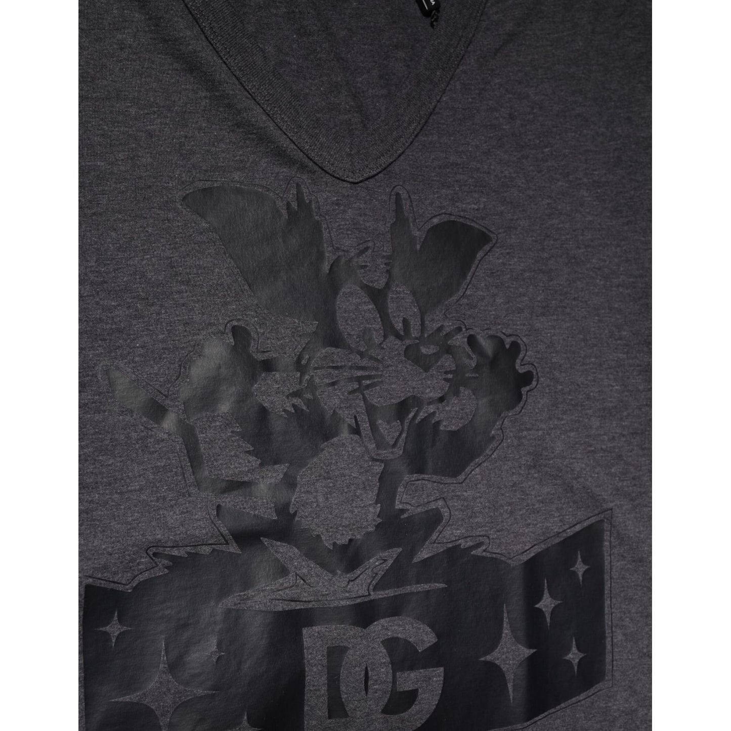 Dolce & Gabbana Black Charcoal DG Logo V-Neck Men T-shirt