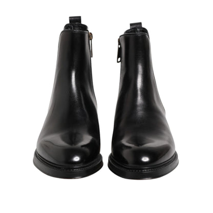 Dolce & Gabbana Black Chelsea Leather Mid Calf Boots Shoes