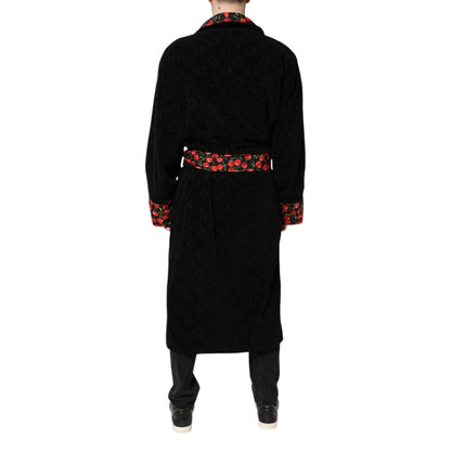 Dolce & Gabbana Black Cherry Print Wrap Robe Men Coat Jacket Dolce & Gabbana