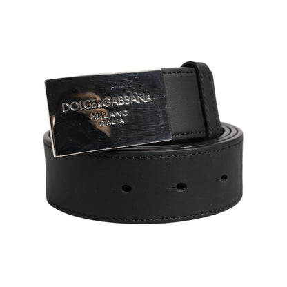 Dolce & Gabbana Black Classic Silver Metal Logo Buckle Belt