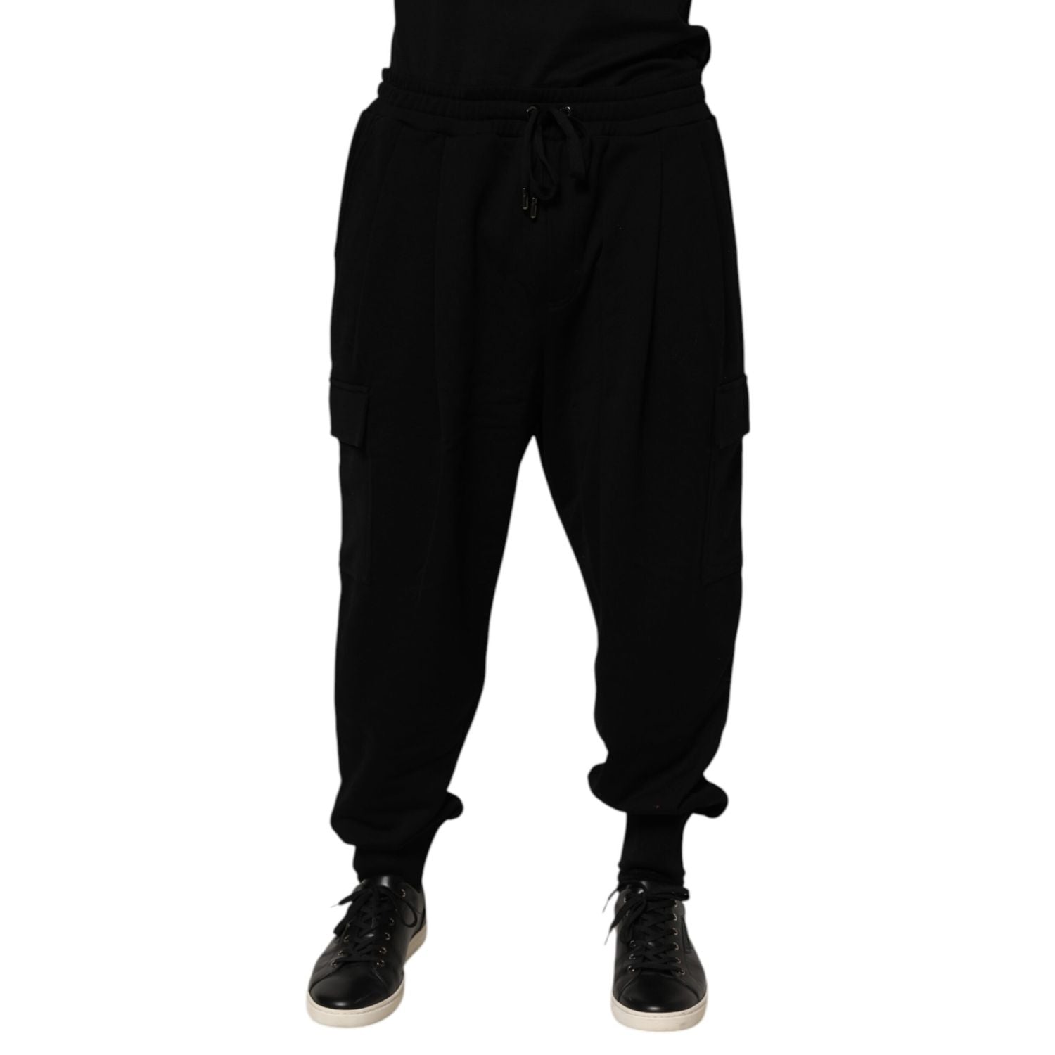 Dolce & Gabbana Black Cotton Blend Cargo Joggers Drawstring Pants