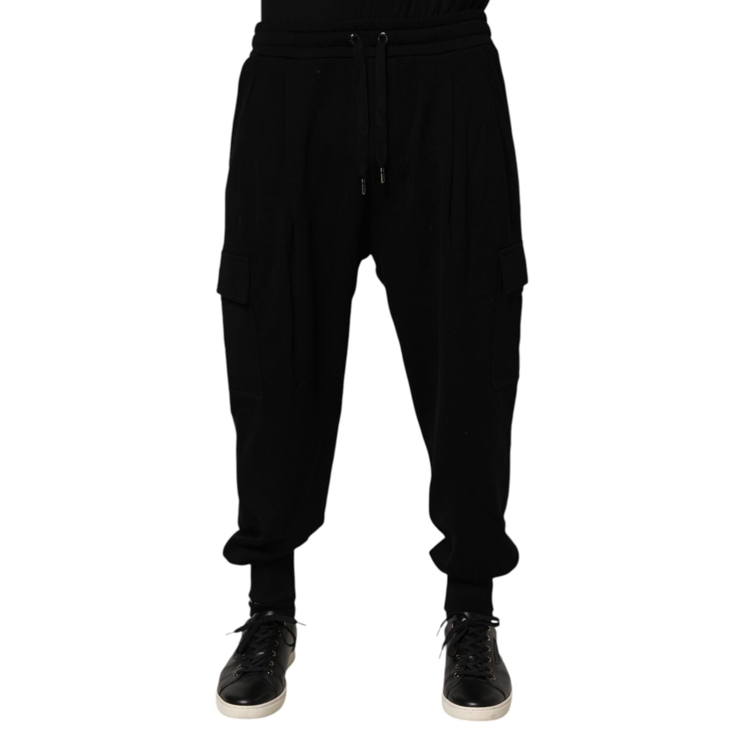 Dolce & Gabbana Black Cotton Blend Cargo Joggers Drawstring Pants