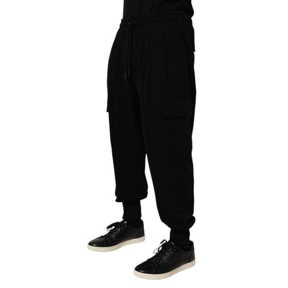 Dolce & Gabbana Black Cotton Blend Cargo Joggers Drawstring Pants Dolce & Gabbana