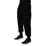 Dolce & Gabbana Black Cotton Blend Cargo Joggers Drawstring Pants with elastic cuffs and side pockets, high-end streetwear.