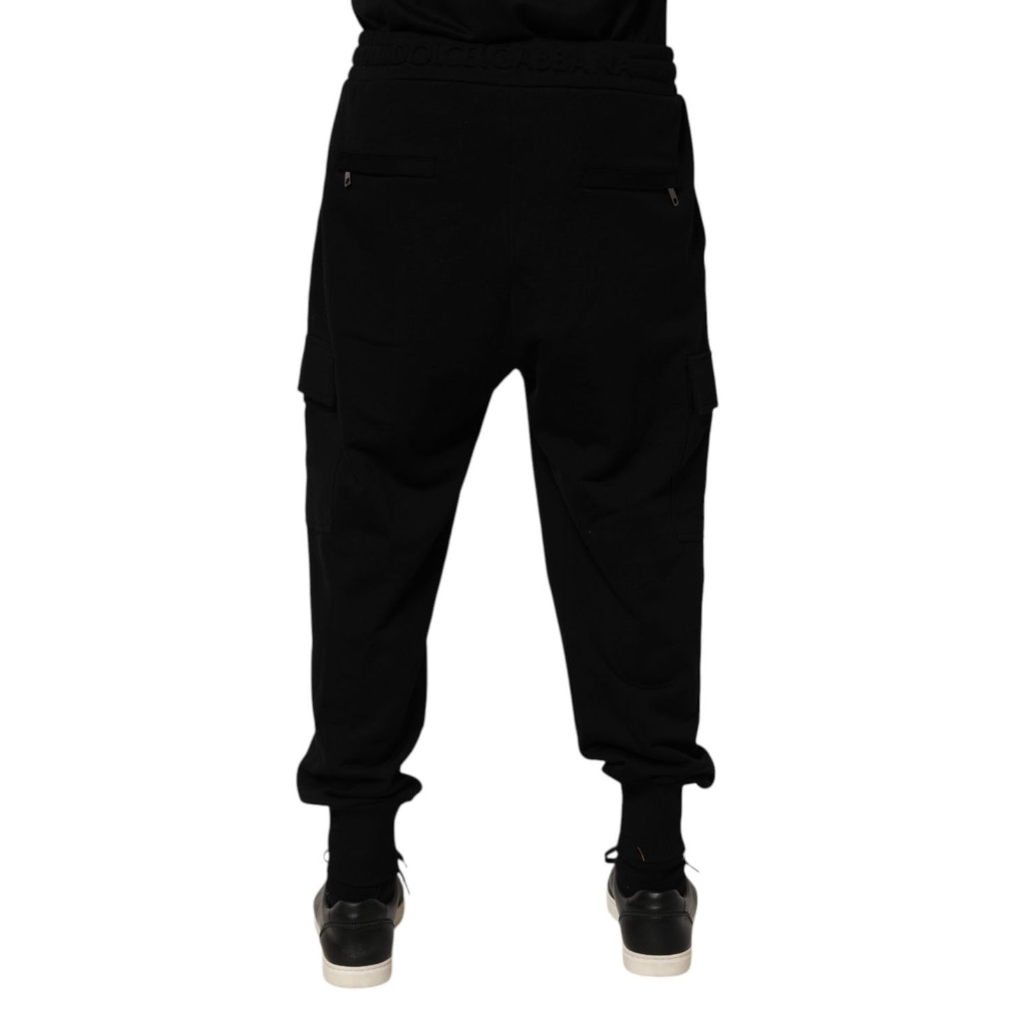Dolce & Gabbana Black Cotton Blend Cargo Joggers Drawstring Pants Dolce & Gabbana