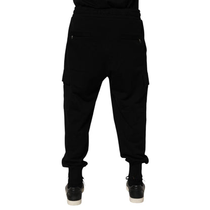 Dolce & Gabbana Black Cotton Blend Cargo Joggers Drawstring Pants Dolce & Gabbana