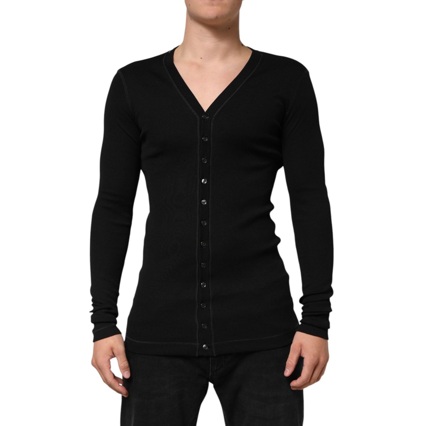 Dolce & Gabbana Black Cotton Button Up Men Cardigan Sweater Dolce & Gabbana