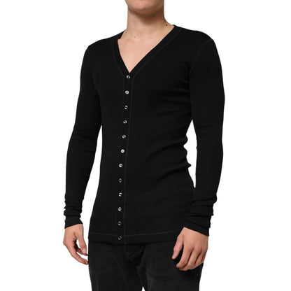 Dolce & Gabbana Black Cotton Button Up Men Cardigan Sweater Dolce & Gabbana