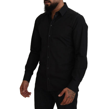 Dolce & Gabbana Black Cotton Collared Long Sleeve GOLD Shirt Dolce & Gabbana
