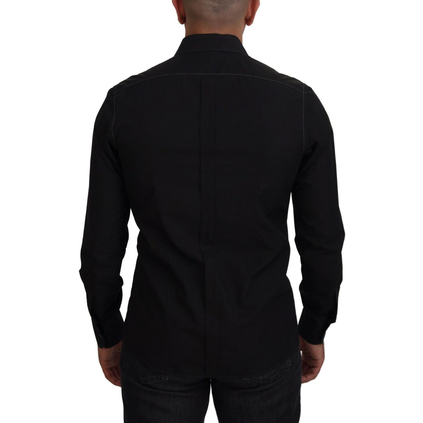 Dolce & Gabbana Black Cotton Collared Long Sleeve GOLD Shirt Dolce & Gabbana