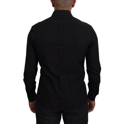 Dolce & Gabbana Black Cotton Collared Long Sleeve GOLD Shirt Dolce & Gabbana
