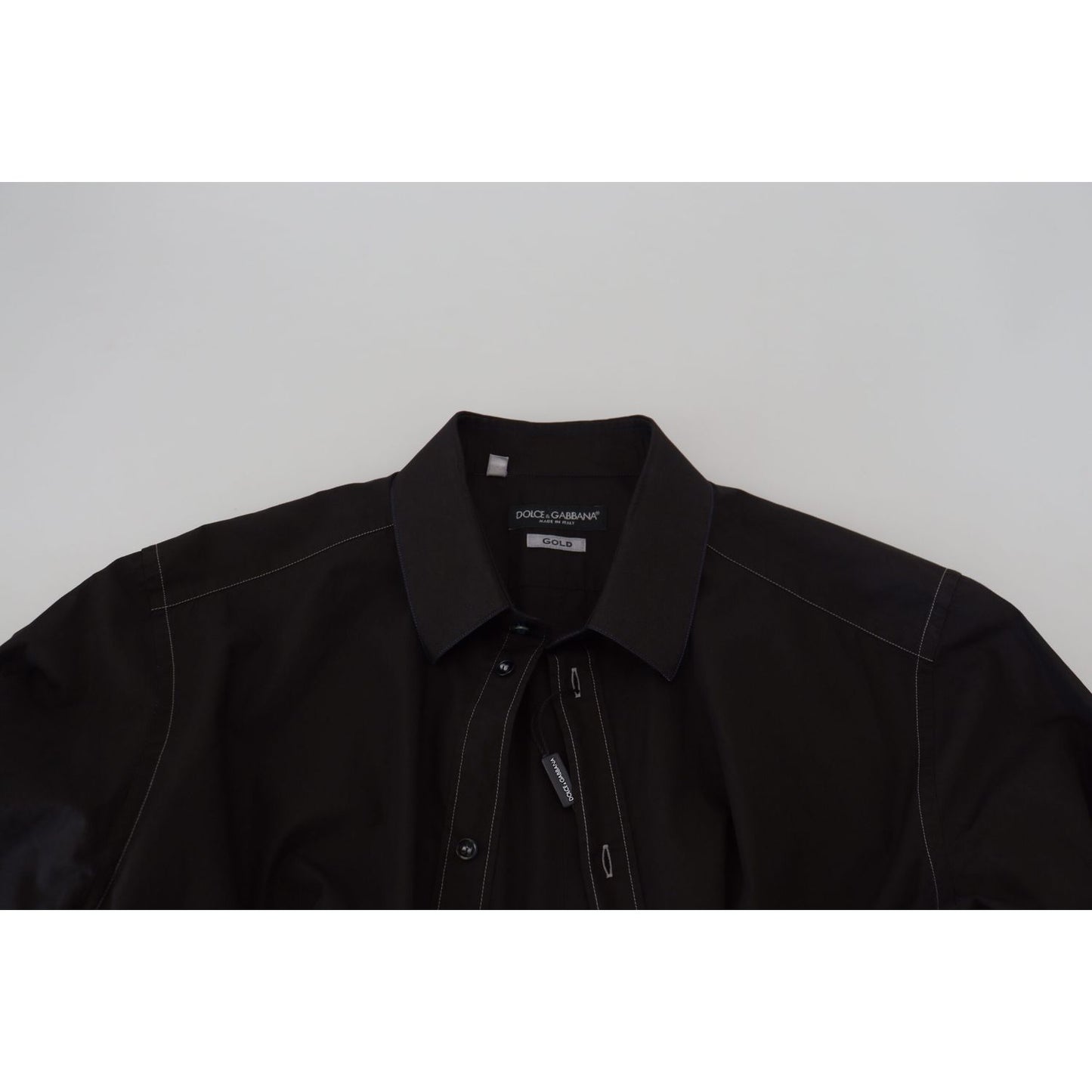 Dolce & Gabbana Black Cotton Collared Long Sleeve GOLD Shirt Dolce & Gabbana