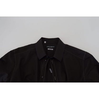 Dolce & Gabbana Black Cotton Collared Long Sleeve GOLD Shirt Dolce & Gabbana