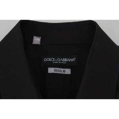 Dolce & Gabbana Black Cotton Collared Long Sleeve GOLD Shirt Dolce & Gabbana