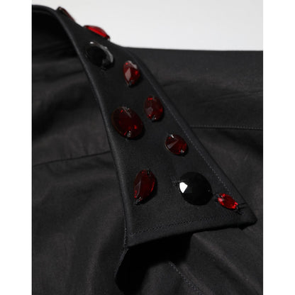 Dolce & Gabbana Black Cotton Embellished Collar Men’s Shirt