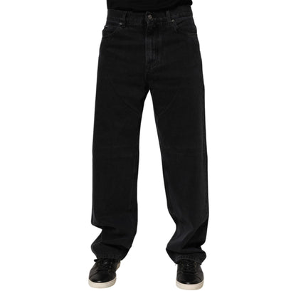 Dolce & Gabbana Black Cotton Logo Men Mid Waist Denim Jeans Dolce & Gabbana