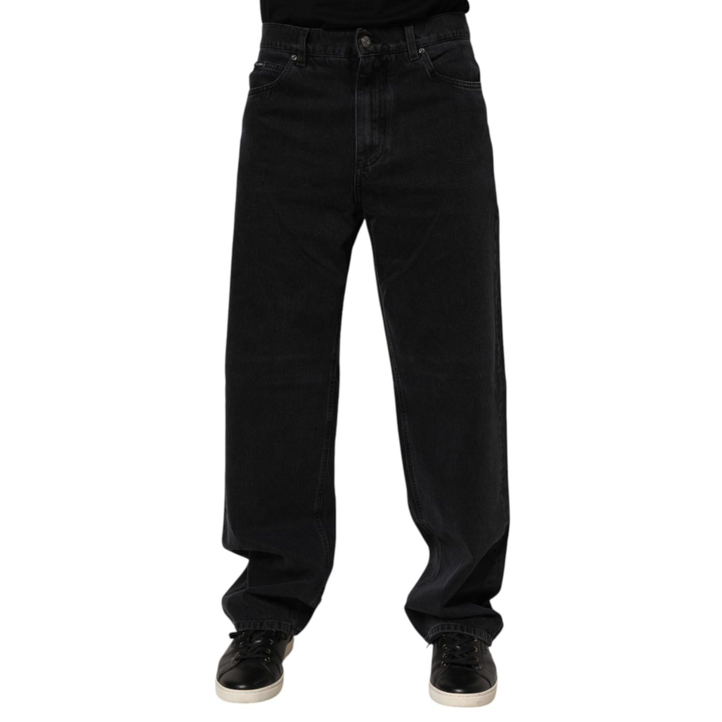 Dolce & Gabbana Black Cotton Logo Men Mid Waist Denim Jeans Dolce & Gabbana