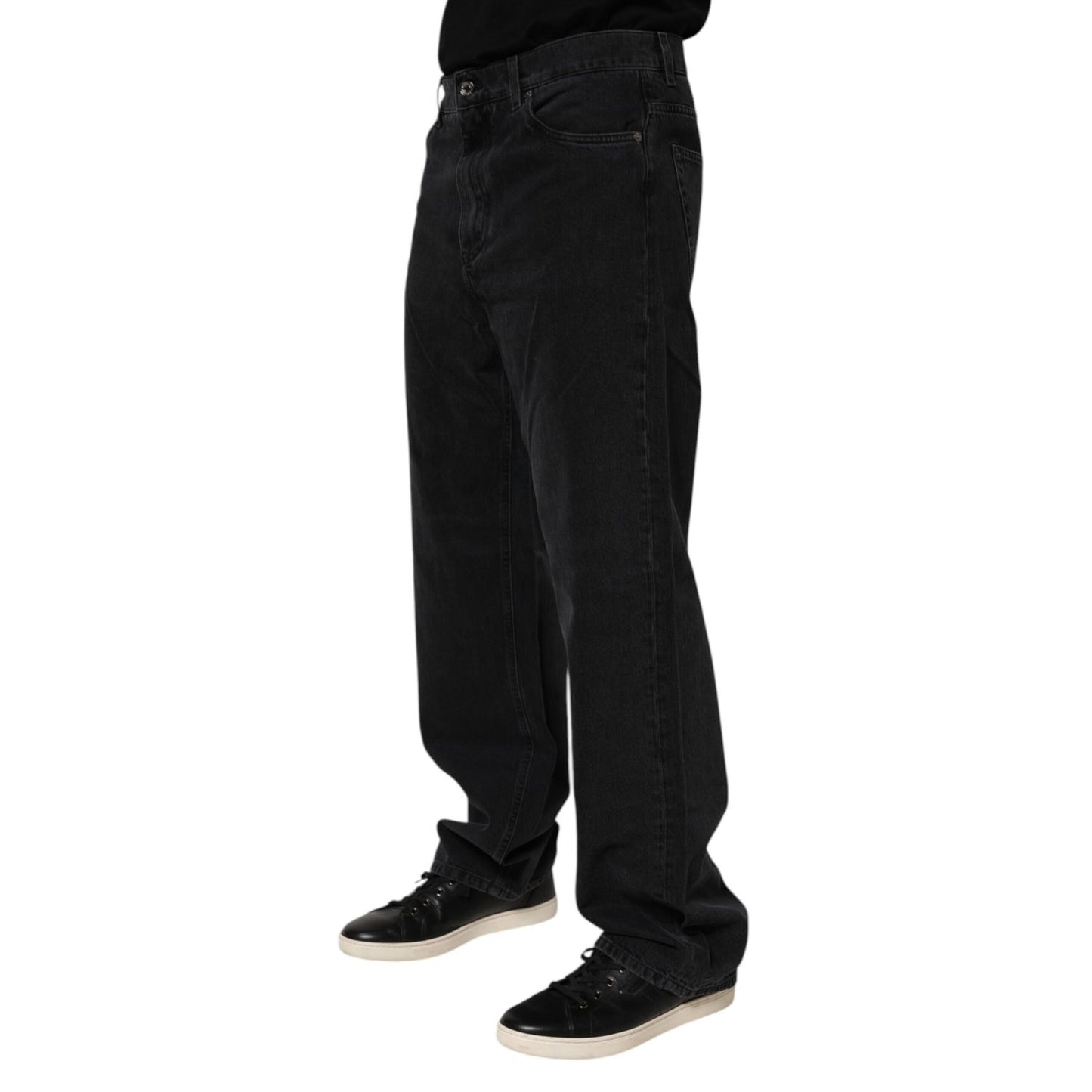 Dolce & Gabbana Black Cotton Logo Men Mid Waist Denim Jeans Dolce & Gabbana
