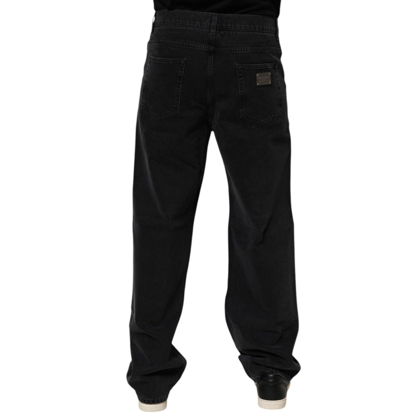 Dolce & Gabbana Black Cotton Logo Men Mid Waist Denim Jeans Dolce & Gabbana
