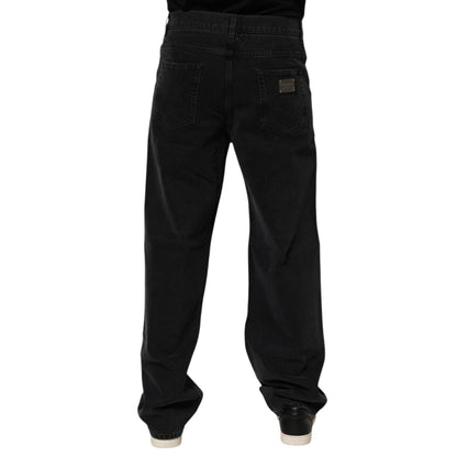 Dolce & Gabbana Black Cotton Logo Men Mid Waist Denim Jeans Dolce & Gabbana