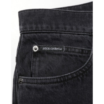 Dolce & Gabbana Black Cotton Logo Men Mid Waist Denim Jeans Dolce & Gabbana