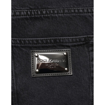 Dolce & Gabbana Black Cotton Logo Men Mid Waist Denim Jeans Dolce & Gabbana
