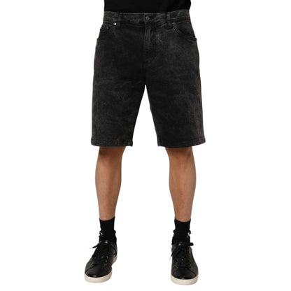 Dolce & Gabbana Black Cotton Mid Waist Denim Men Bermuda Short Dolce & Gabbana