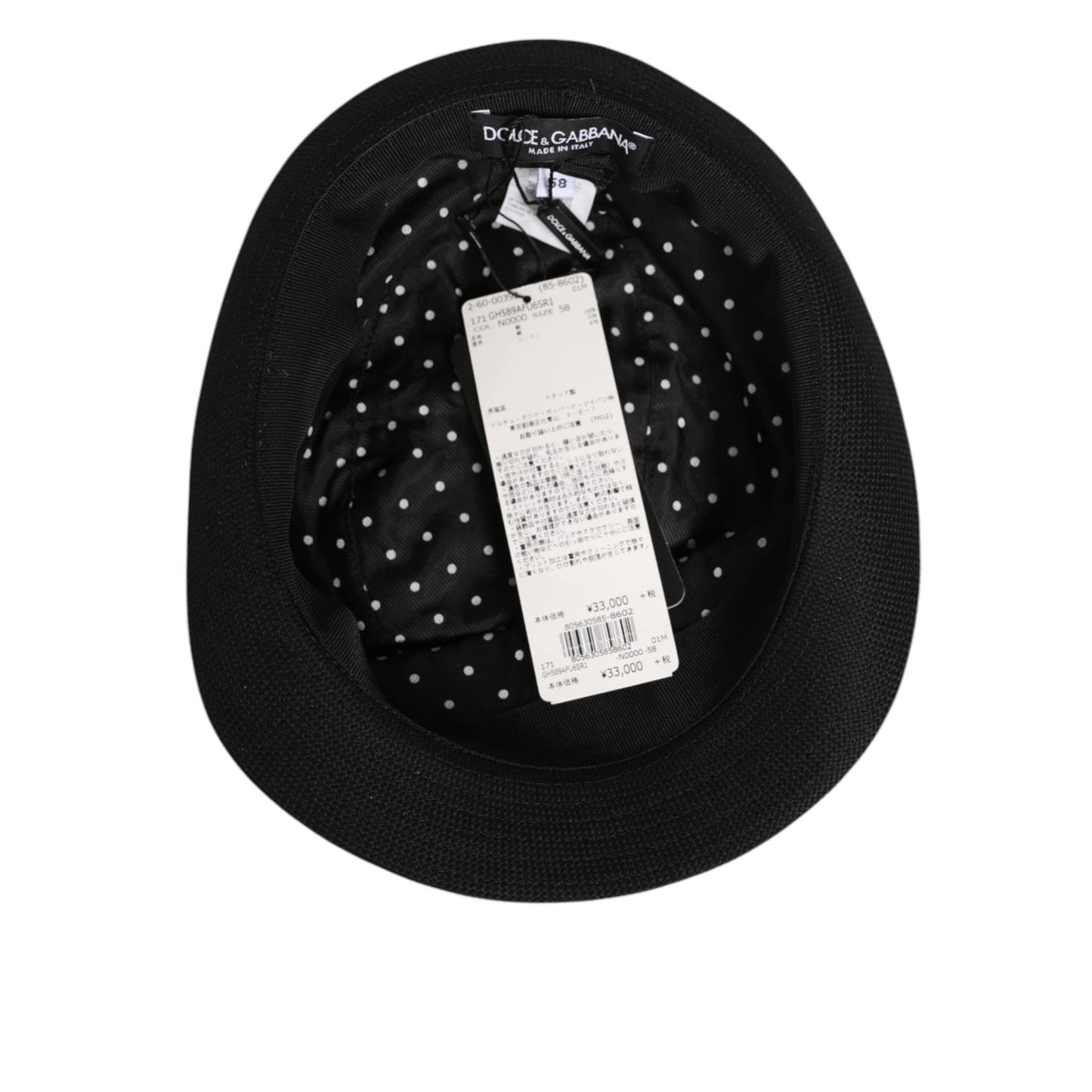 Dolce & Gabbana Black Cotton Polka Dot Lining Fedora Men Hat Dolce & Gabbana