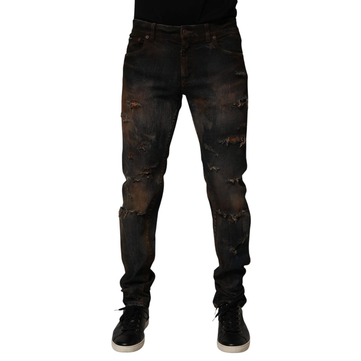 Dolce & Gabbana Black Cotton Skinny Tattered Men Denim Jeans Dolce & Gabbana
