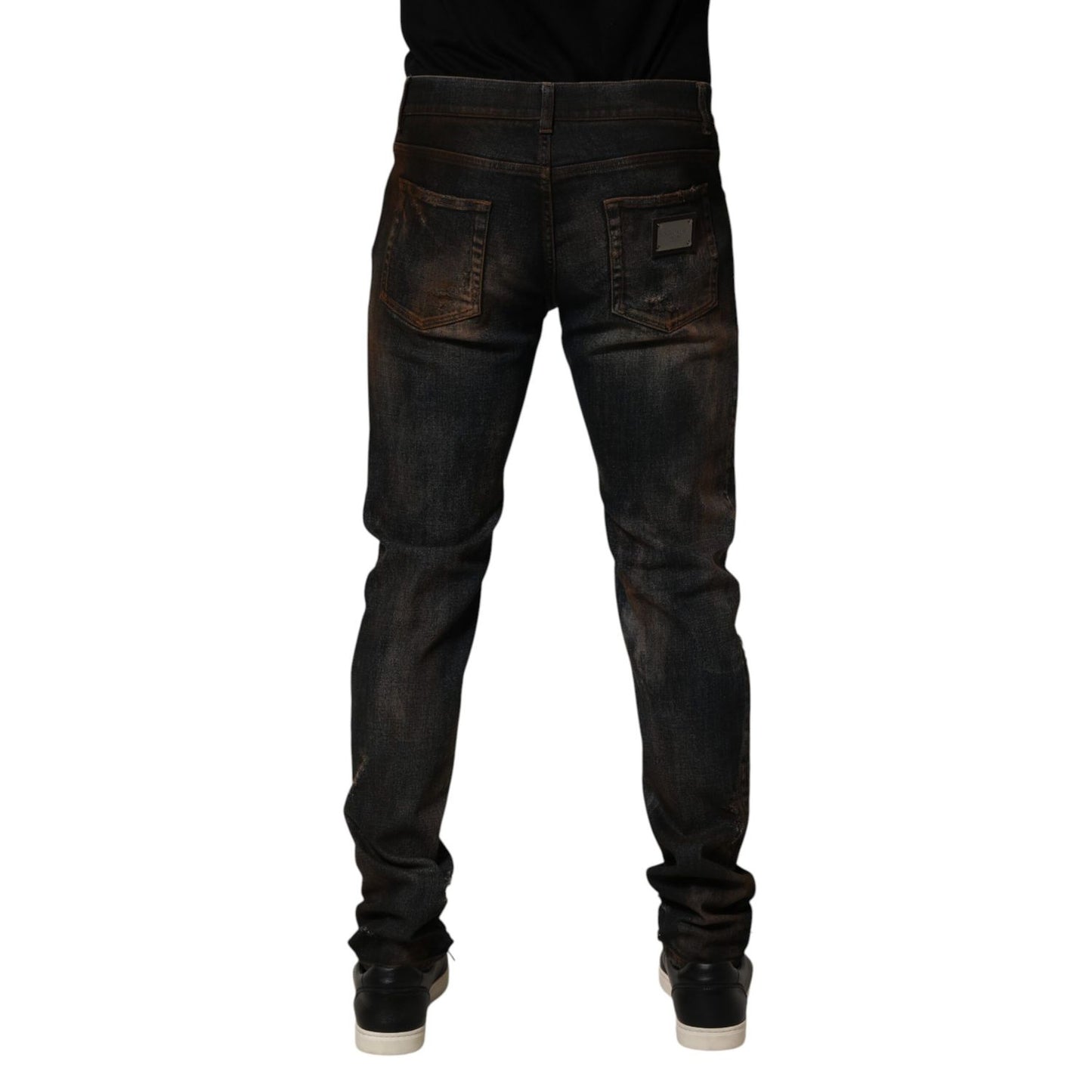 Dolce & Gabbana Black Cotton Skinny Tattered Men Denim Jeans Dolce & Gabbana
