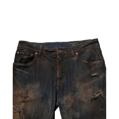 Dolce & Gabbana Black Cotton Skinny Tattered Men Denim Jeans Dolce & Gabbana