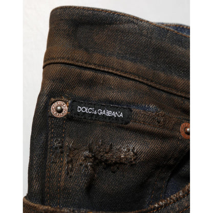 Dolce & Gabbana Black Cotton Skinny Tattered Men Denim Jeans Dolce & Gabbana