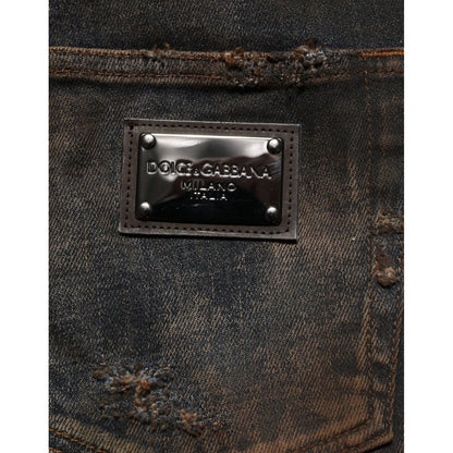 Dolce & Gabbana Black Cotton Skinny Tattered Men Denim Jeans Dolce & Gabbana