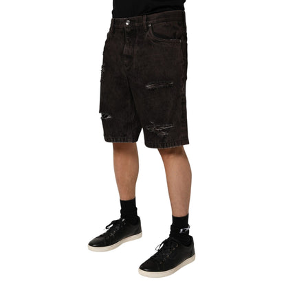 Dolce & Gabbana Black Cotton Tattered Denim Men Bermuda Short Dolce & Gabbana