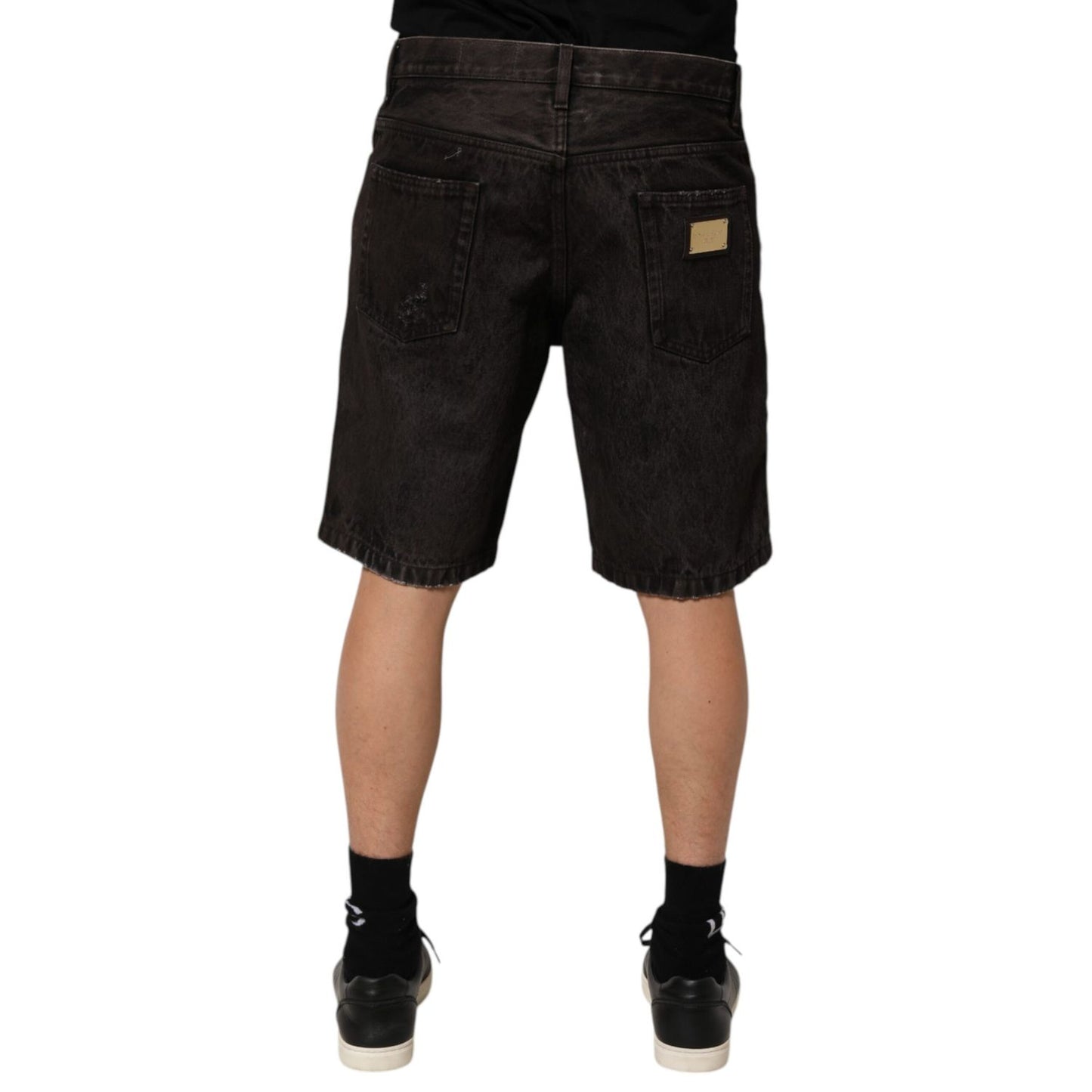 Dolce & Gabbana Black Cotton Tattered Denim Men Bermuda Short Dolce & Gabbana