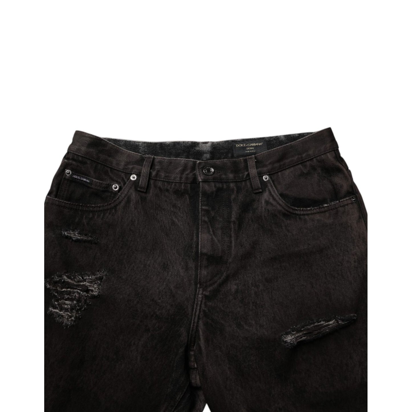 Dolce & Gabbana Black Cotton Tattered Denim Men Bermuda Short Dolce & Gabbana