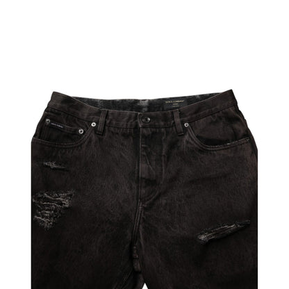 Dolce & Gabbana Black Cotton Tattered Denim Men Bermuda Short Dolce & Gabbana