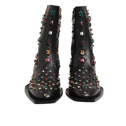 Dolce & Gabbana Black Crystal Embellished Men Short Boots Shoes Dolce & Gabbana