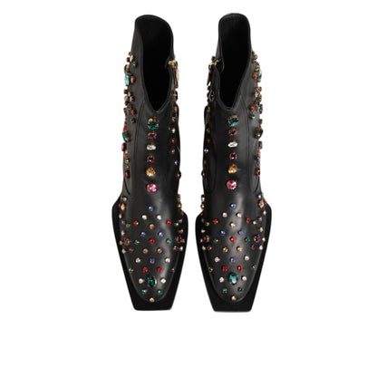 Dolce & Gabbana Black Crystal Embellished Men Short Boots Shoes Dolce & Gabbana