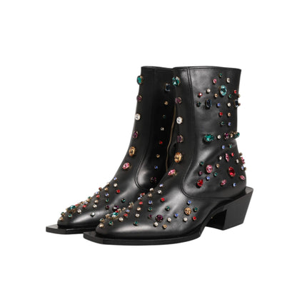 Dolce & Gabbana Black Crystal Embellished Men Short Boots Shoes Dolce & Gabbana