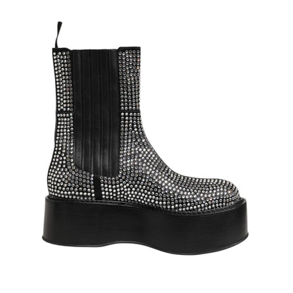 Dolce & Gabbana Black Crystal Strass Mid Calf Short Boots Shoes Dolce & Gabbana
