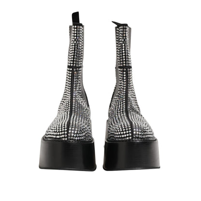 Dolce & Gabbana Black Crystal Strass Mid Calf Short Boots Shoes Dolce & Gabbana