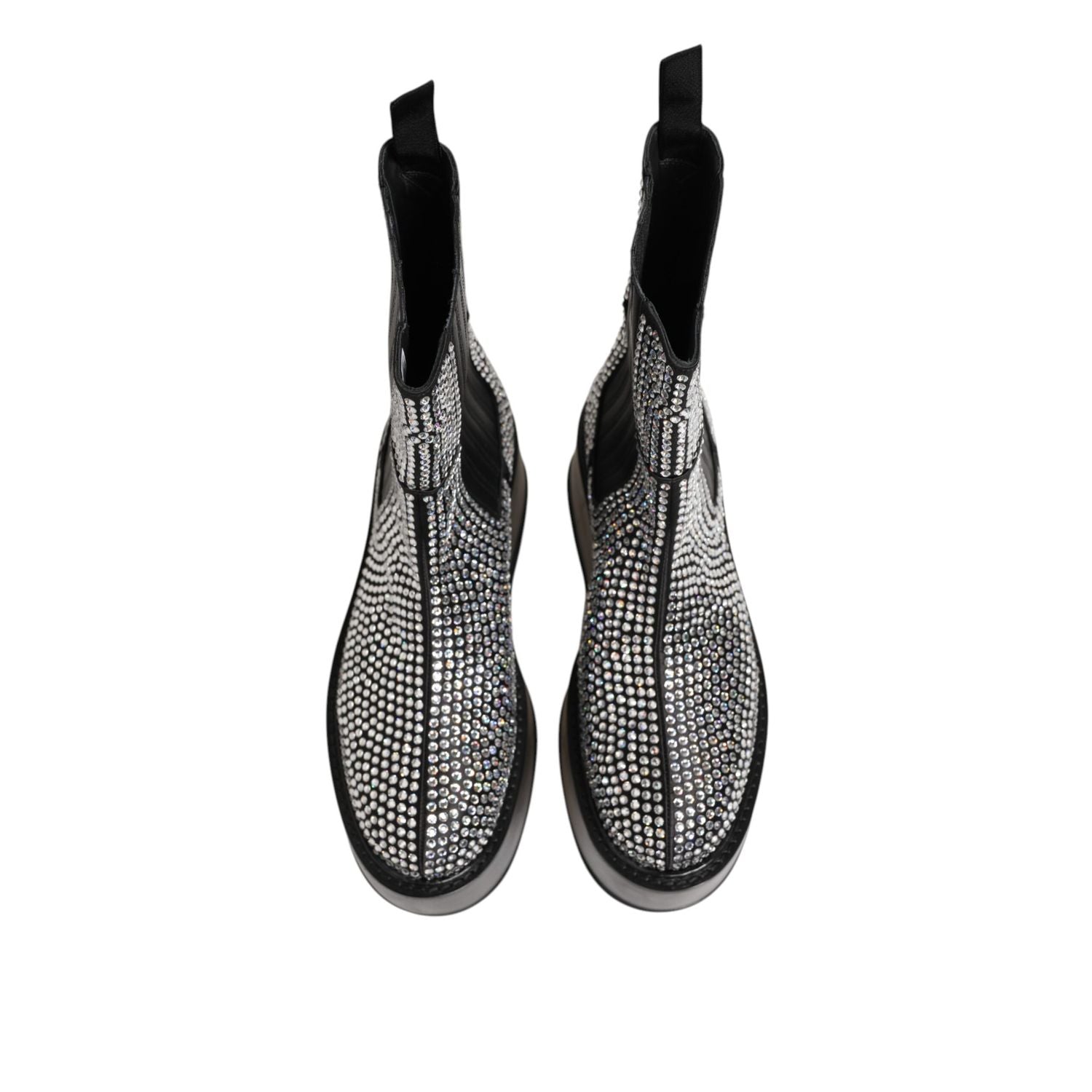 Dolce & Gabbana Black Crystal Strass Mid Calf Short Boots  Shoes