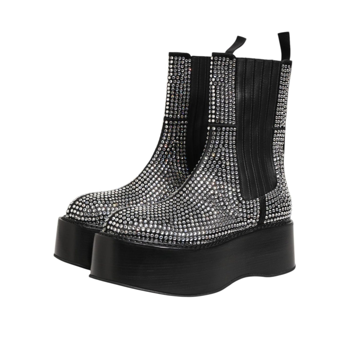Dolce & Gabbana Black Crystal Strass Mid Calf Short Boots Shoes Dolce & Gabbana