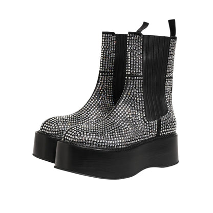 Dolce & Gabbana Black Crystal Strass Mid Calf Short Boots Shoes Dolce & Gabbana