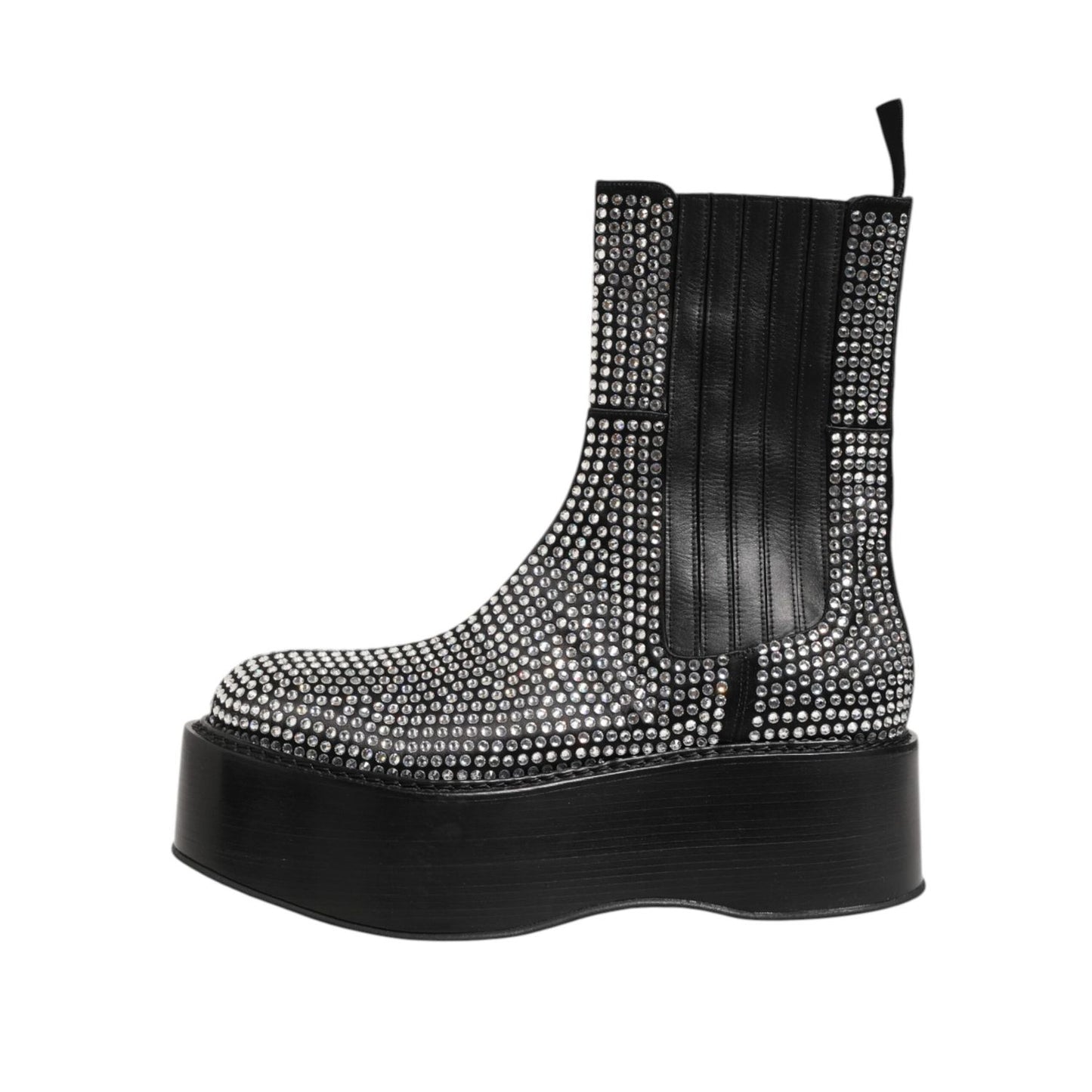 Dolce & Gabbana Black Crystal Strass Mid Calf Short Boots Shoes Dolce & Gabbana