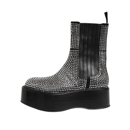 Dolce & Gabbana Black Crystal Strass Mid Calf Short Boots Shoes Dolce & Gabbana