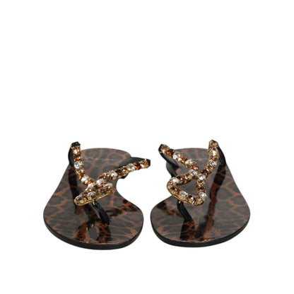 Dolce & Gabbana Black Crystals Flats Sandals Beachwear Shoes Dolce & Gabbana